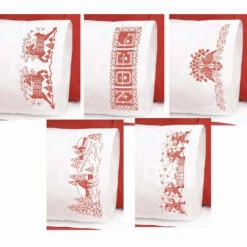 Herrschners Christmas Redwork Pillowcase Pairs Stamped Cross-Stitch