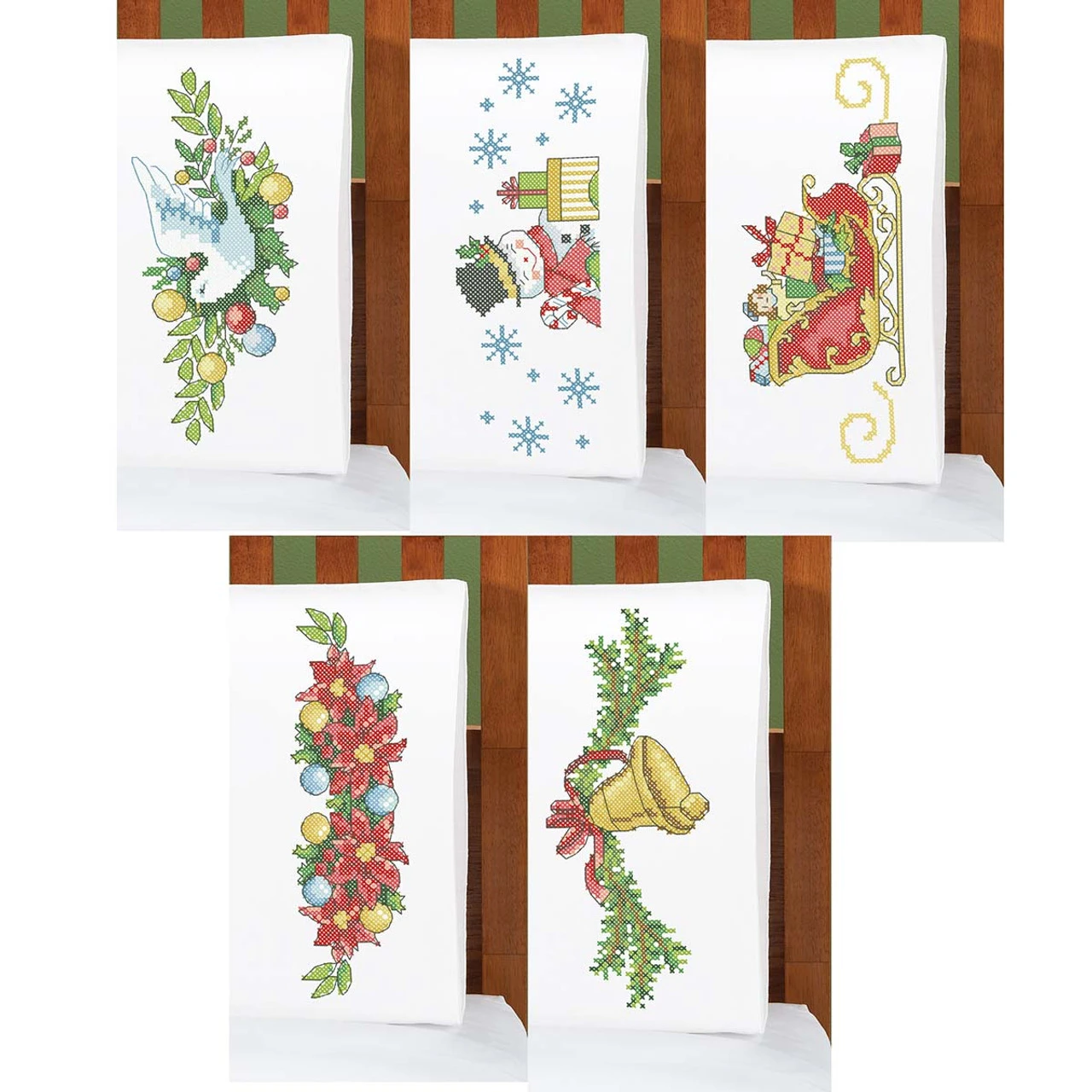 Herrschners Christmas Past Pillowcases Stamped Cross-Stitch 1 Herrschners Christmas Past Pillowcases Stamped Cross-Stitch