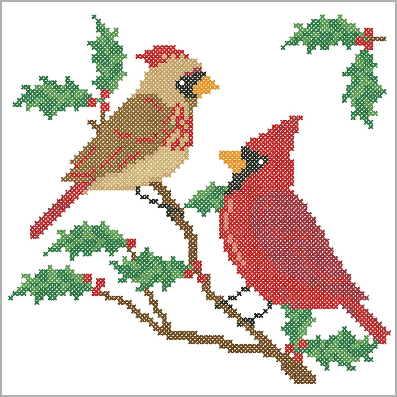 Herrschners Christmas Cardinals Quilt Blocks Stamped Cross-Stitch 2 Herrschners Christmas Cardinals Quilt Blocks Stamped Cross-Stitch - Image 2