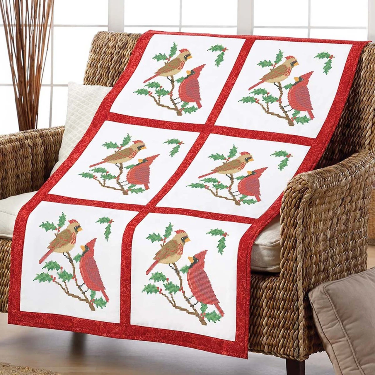 Herrschners Christmas Cardinals Quilt Blocks Stamped Cross-Stitch 1 Herrschners Christmas Cardinals Quilt Blocks Stamped Cross-Stitch