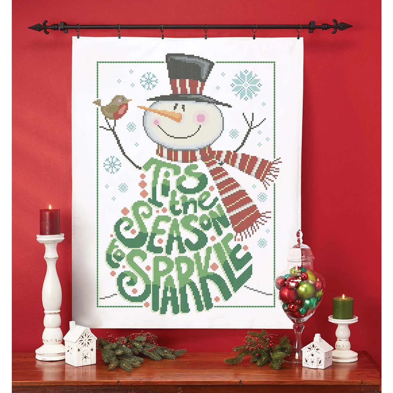 Herrschners Tis The Season To Sparkle Lap Quilt Top Stamped Cross-Stitch Kit 1 Herrschners Tis The Season To Sparkle Lap Quilt Top Stamped Cross-Stitch Kit
