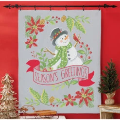 Herrschners Seasons Greeting Lap Quilt Top Stamped Cross-Stitch