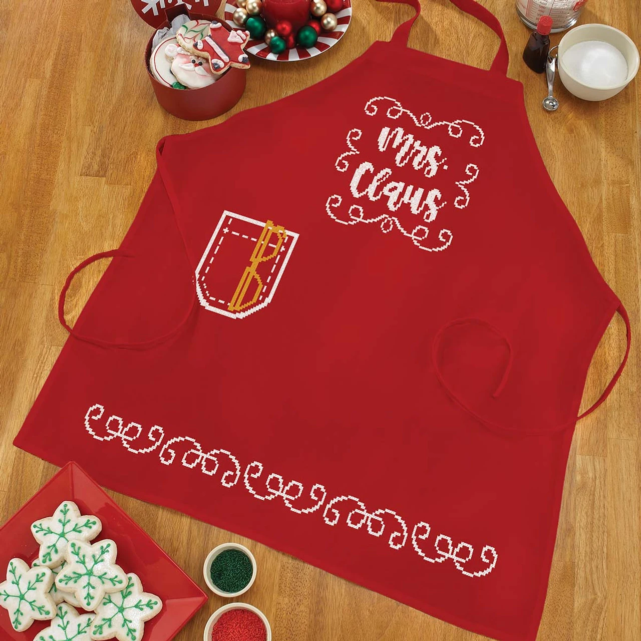 Herrschners Call Me Mrs. Claus Apron Stamped Cross-Stitch 1 Herrschners Call Me Mrs. Claus Apron Stamped Cross-Stitch