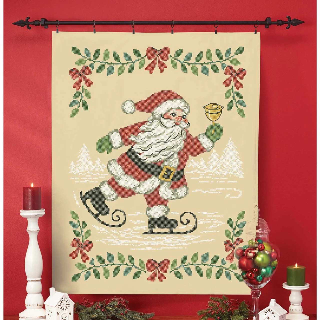 Herrschners Santa On Skates Lap Quilt Top Stamped Cross-Stitch Kit 1 Herrschners Santa On Skates Lap Quilt Top Stamped Cross-Stitch Kit