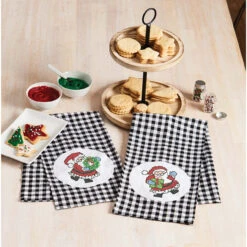 Herrschners Cheery Santa Towel Pair Stamped Cross-Stitch