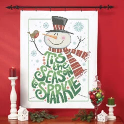Herrschners Tis The Season To Sparkle Lap Quilt Top, Finishing Kit, & Hanger Set Stamped Cross-Stitch