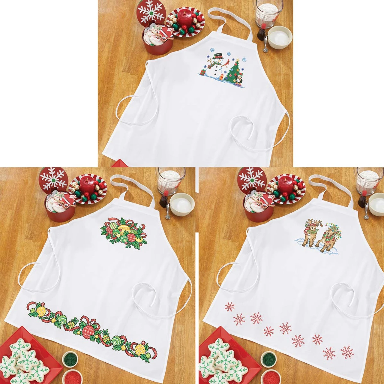 Herrschners Christmas Aprons Trio Set 1 Herrschners Christmas Aprons Trio Set