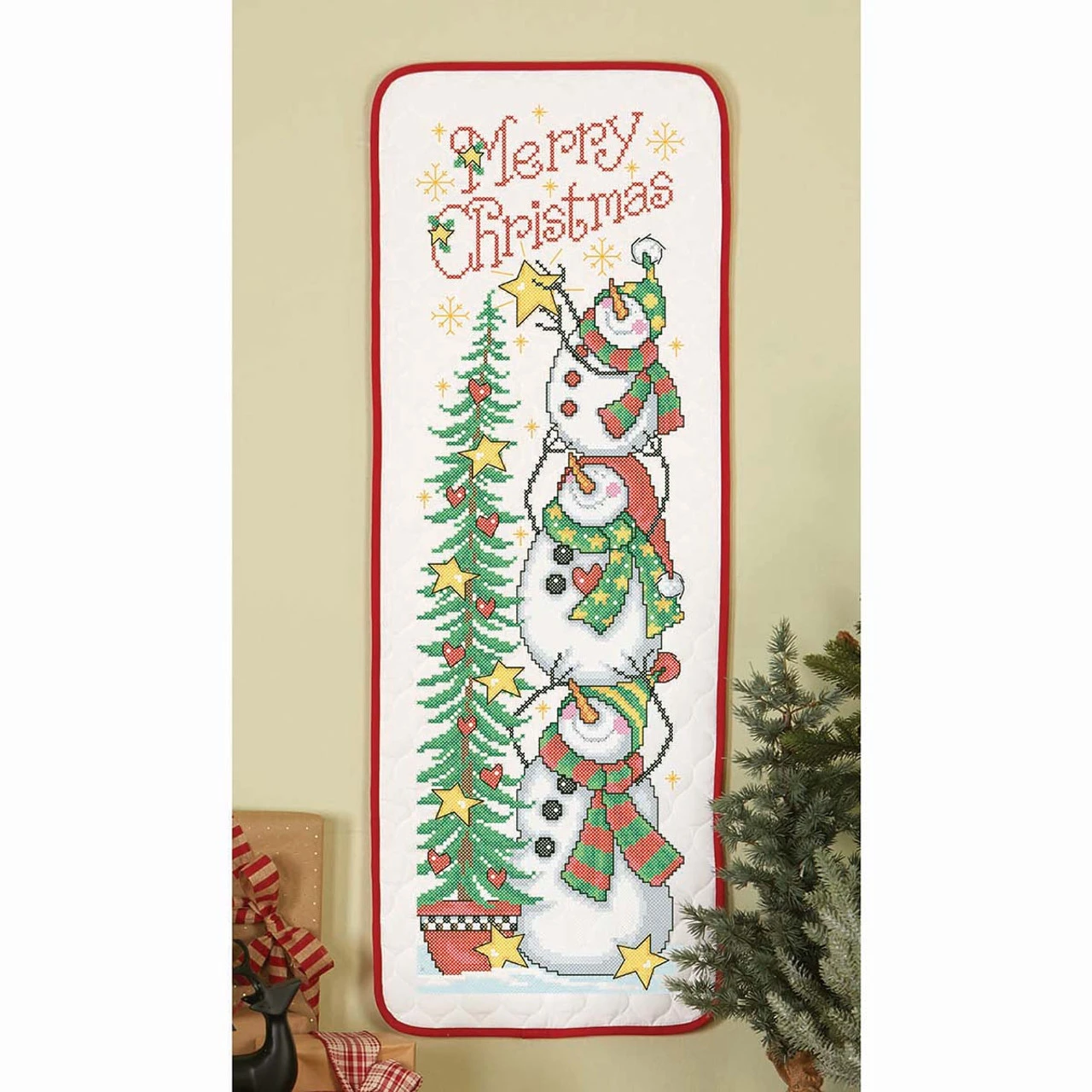 Herrschners Christmas Snowmen Wall Hanging Stamped Cross-Stitch Kit 1 Herrschners Christmas Snowmen Wall Hanging Stamped Cross-Stitch Kit