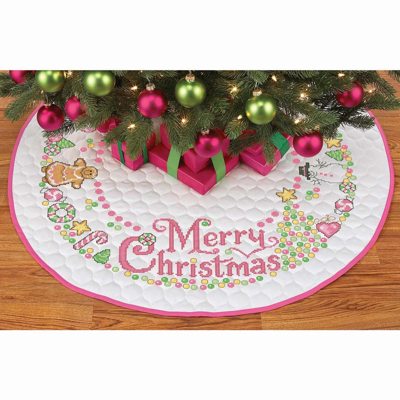 Herrschners Candy Christmas Tree Skirt Stamped Cross-Stitch Kit 1 Herrschners Candy Christmas Tree Skirt Stamped Cross-Stitch Kit