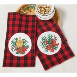 Herrschners Christmas Greenery Towel Pair Stamped Cross-Stitch
