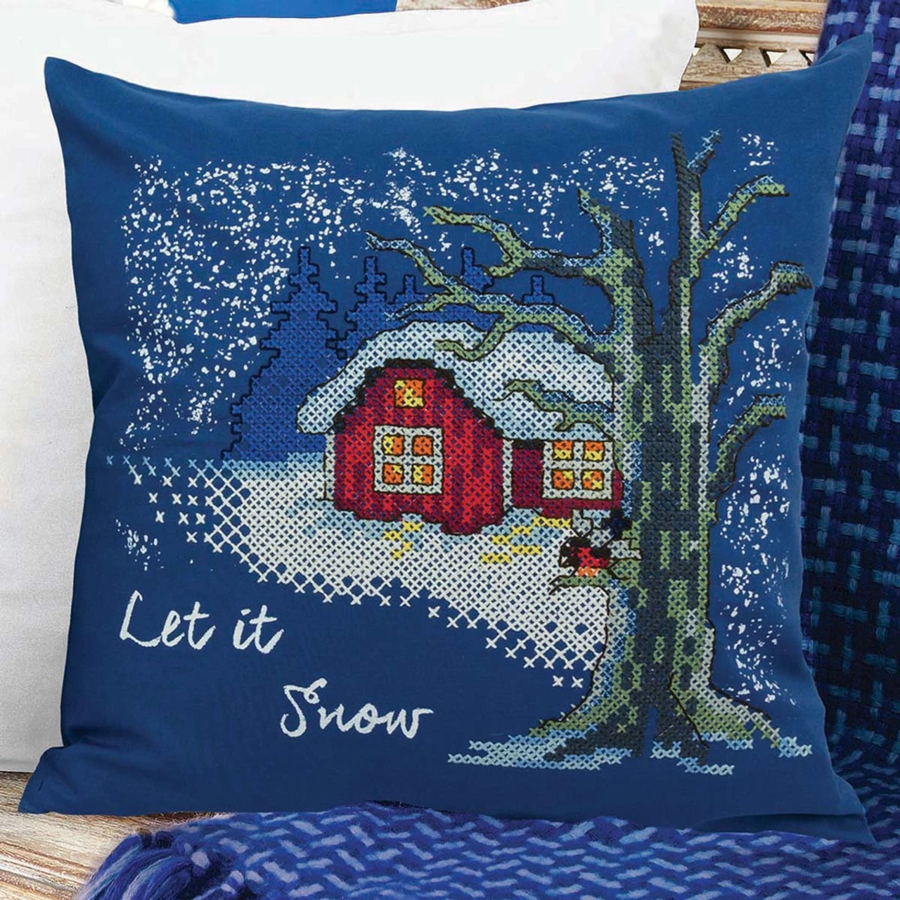 Craftways Let It Snow Pillow Cover Stamped Cross-Stitch Kit 1 Craftways Let It Snow Pillow Cover Stamped Cross-Stitch Kit