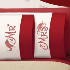 Herrschners Mr & Mrs Santa Pillowcase Pair Stamped Cross-Stitch