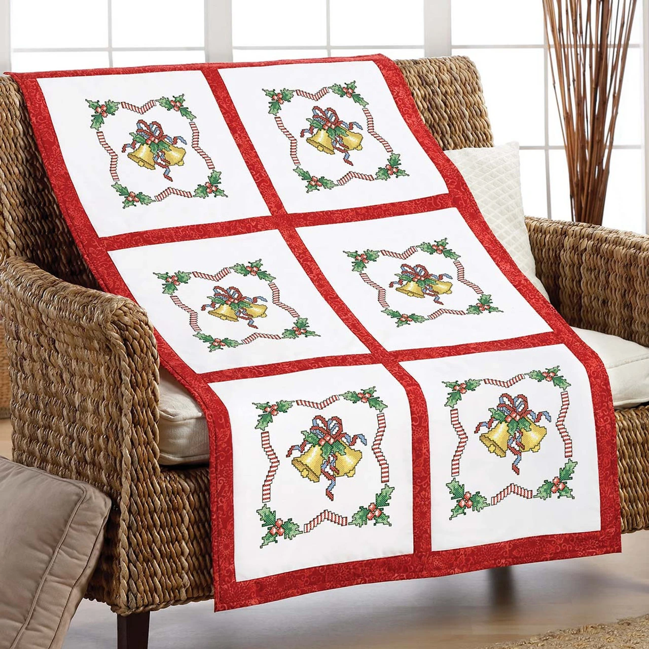 Herrschners Christmas Bells Quilt Blocks Stamped Cross-Stitch 1 Herrschners Christmas Bells Quilt Blocks Stamped Cross-Stitch