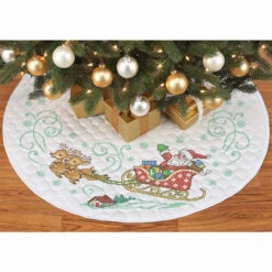 Herrschners Here Comes Santa Tree Skirt Stamped Cross-Stitch Kit