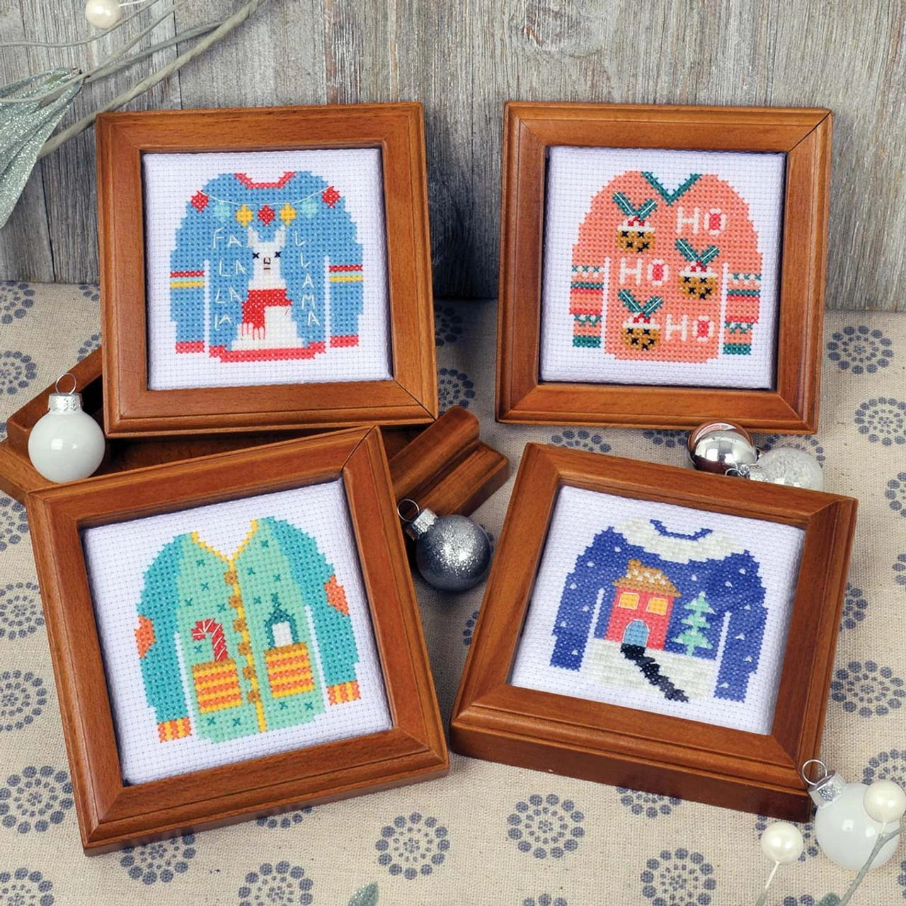 Herrschners Ugly Sweaters With Wood Coasters Counted Cross-Stitch Kit 1 Herrschners Ugly Sweaters With Wood Coasters Counted Cross-Stitch Kit