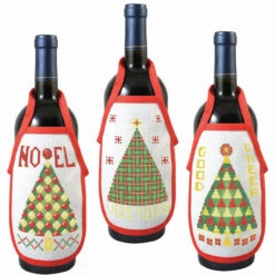 Herrschners Geometric Christmas Trees Bottle Aprons Counted Cross-Stitch Kit