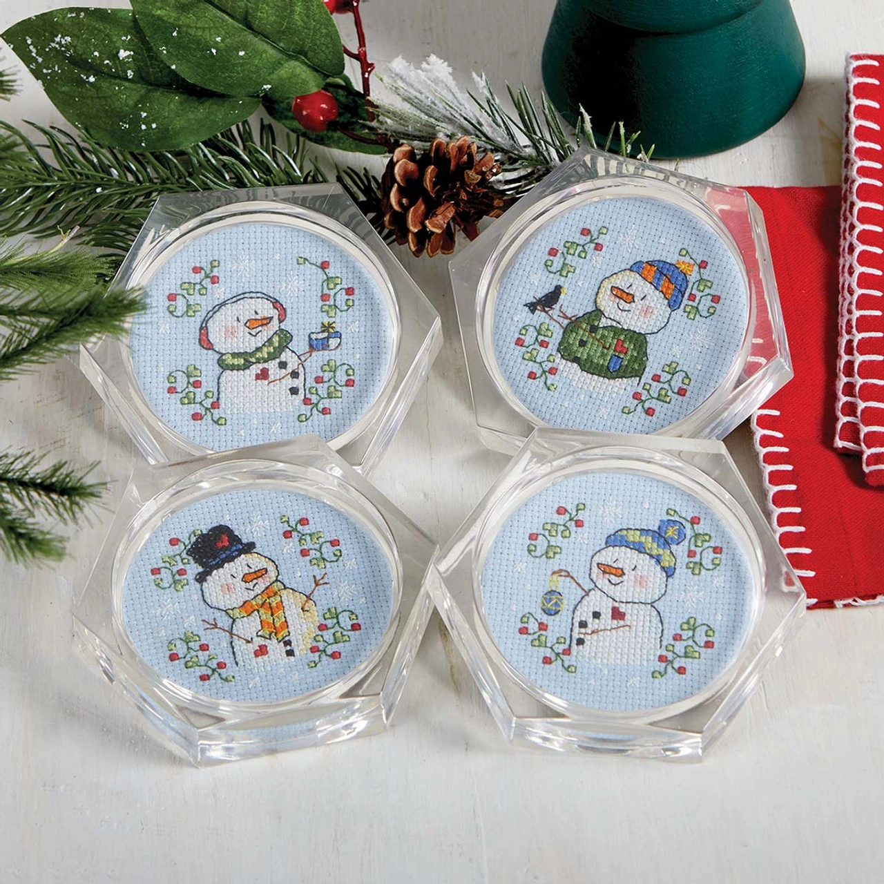 Herrschners Frosty Smiles Acrylic Coasters Counted Cross-Stitch Kit 1 Herrschners Frosty Smiles Acrylic Coasters Counted Cross-Stitch Kit