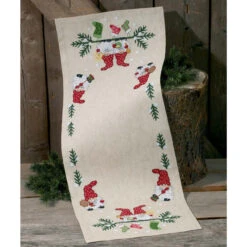 Permin Elf & Stockings Table Runner Counted Cross-Stitch Kit
