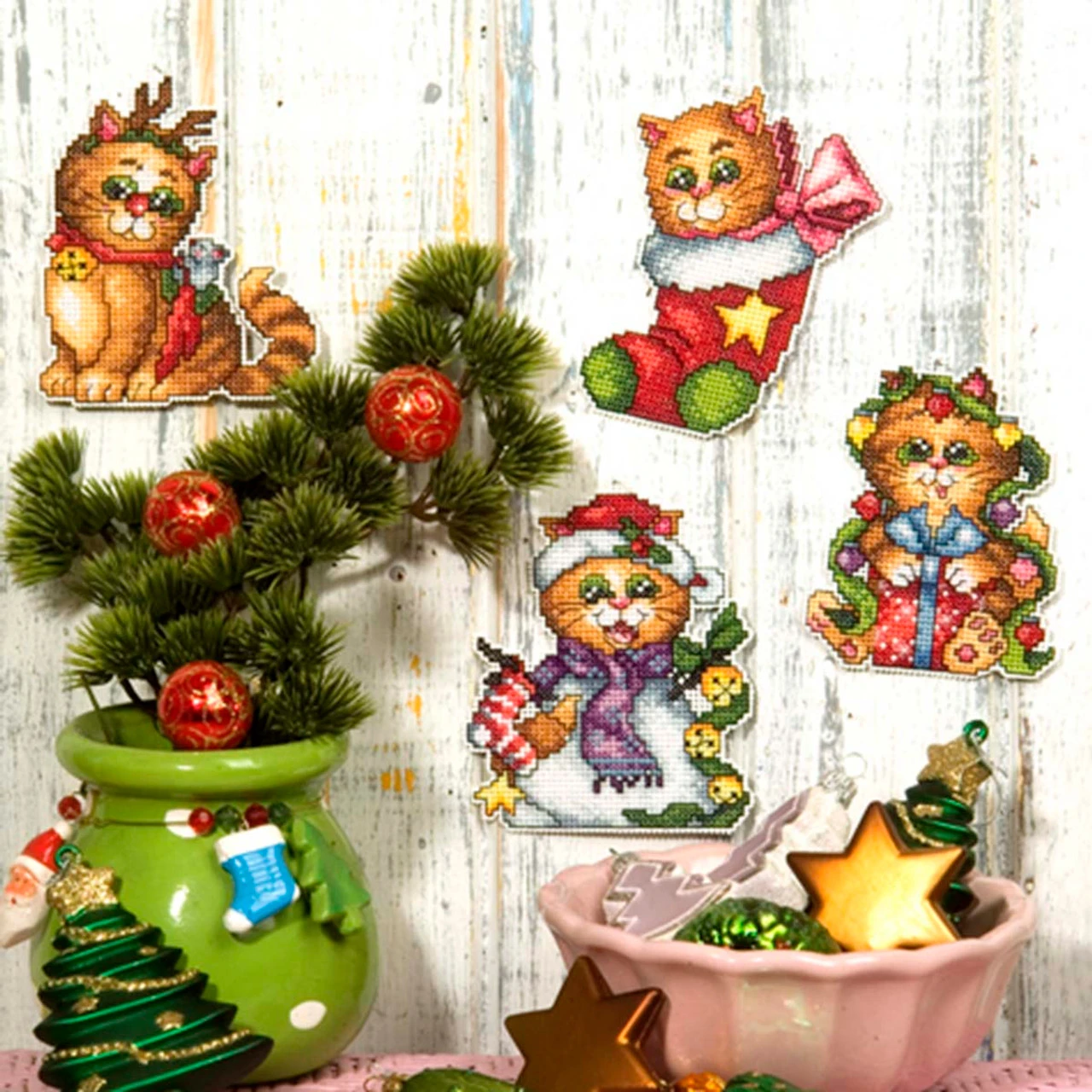 Orchidea Cats At Christmas Ornaments Counted Cross-Stitch Kit 1 Orchidea Cats At Christmas Ornaments Counted Cross-Stitch Kit