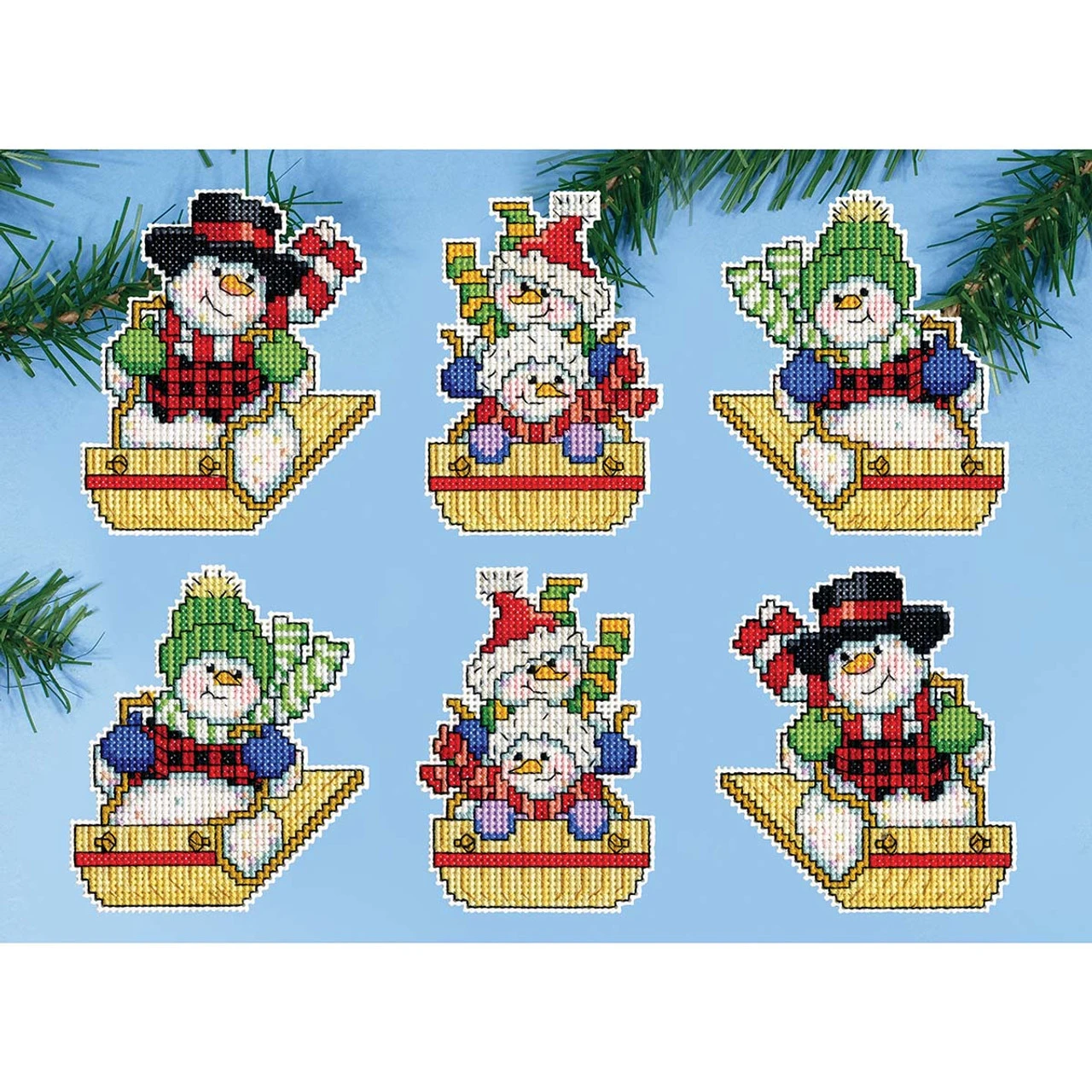 Herrschners Sledding Snowmen Ornaments Counted Cross-Stitch Kit 1 Herrschners Sledding Snowmen Ornaments Counted Cross-Stitch Kit