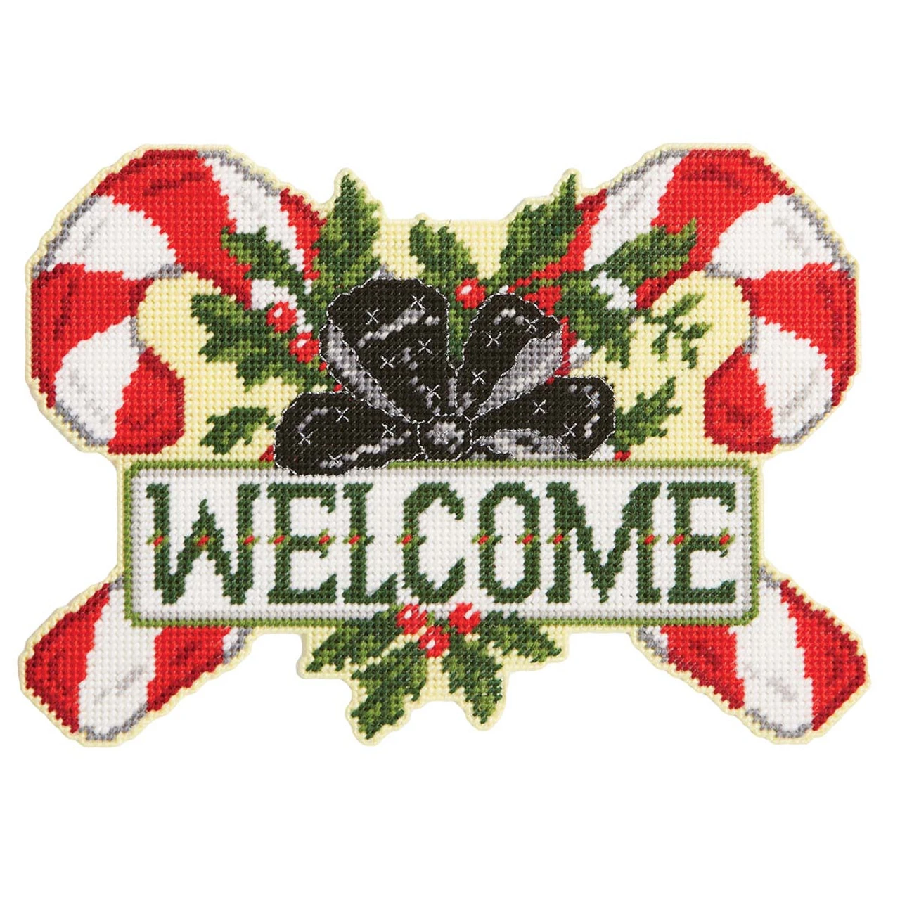 Herrschners Candy Cane Welcome Wall Hanging Plastic Canvas Kit 1 Herrschners Candy Cane Welcome Wall Hanging Plastic Canvas Kit