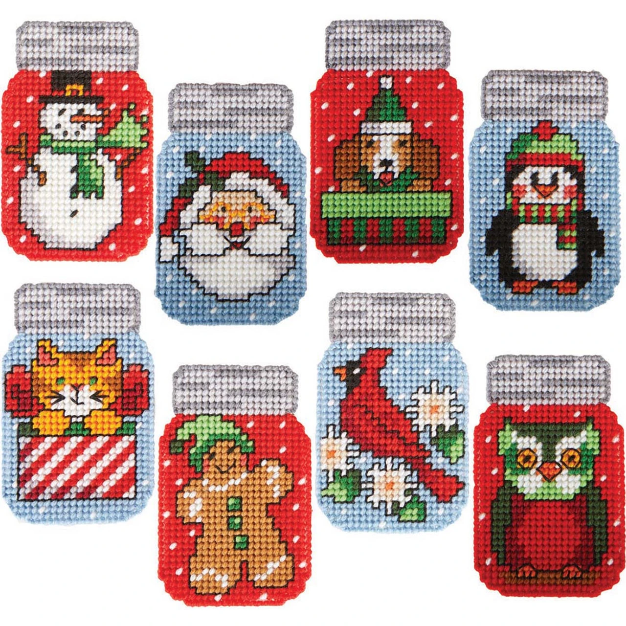 Herrschners Christmas Friends Mason Jar Ornaments Plastic Canvas Kit 1 Herrschners Christmas Friends Mason Jar Ornaments Plastic Canvas Kit