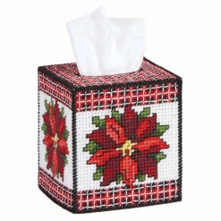 Herrschners Gingham & Poinsettia Tissue Box Plastic Canvas Kit