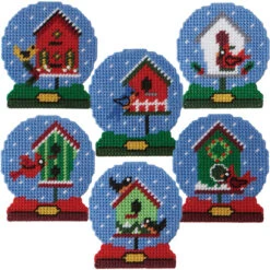 Herrschners Birdhouse Snow Globe Ornaments Plastic Canvas Kit